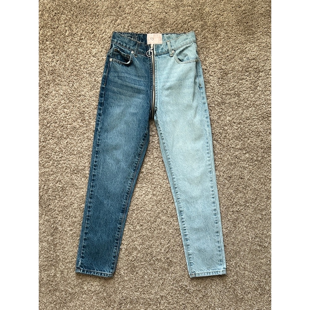 Revice Two Tone Split Denim High Waisted Zipper Fly Jeans‎ I Women's Size 24